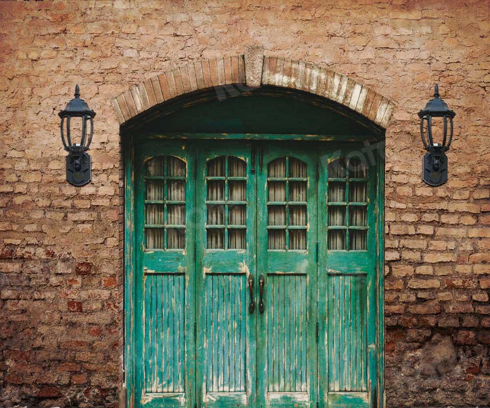 Kate Blue Door in Front Brick Wall Backdrop for Photography - Kate Backdrop AU