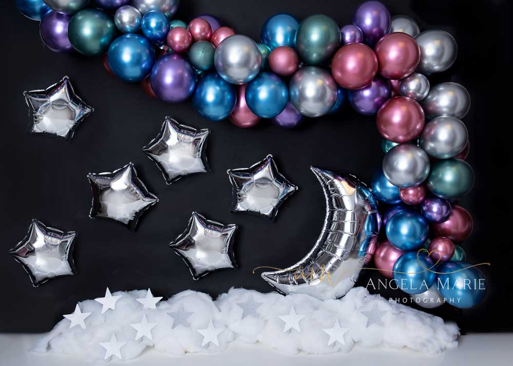 Kate Birthday Cake Smash Balloons Pastel Moon Backdrop Designed By Angela Marie Photography - Kate Backdrop AU