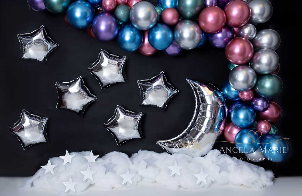 Kate Birthday Cake Smash Balloons Pastel Moon Backdrop Designed By Angela Marie Photography - Kate Backdrop AU