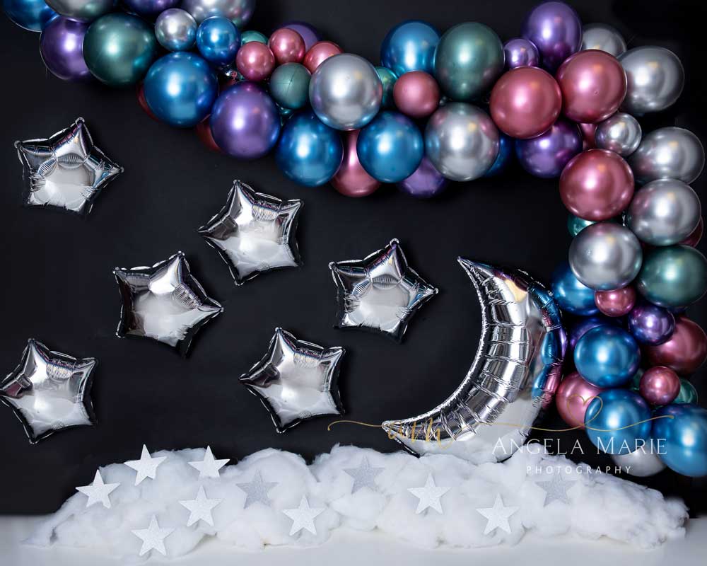 Kate Birthday Cake Smash Balloons Pastel Moon Backdrop Designed By Angela Marie Photography - Kate Backdrop AU