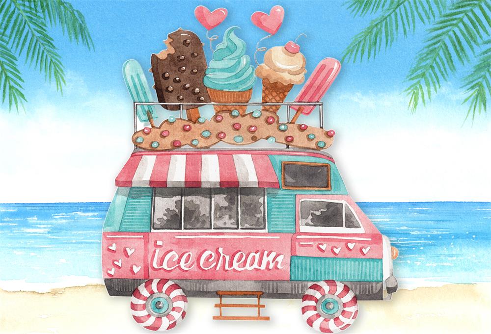 Kate Summer Seaside Ice Cream Cart Children Backdrop for Photography - Kate Backdrop AU