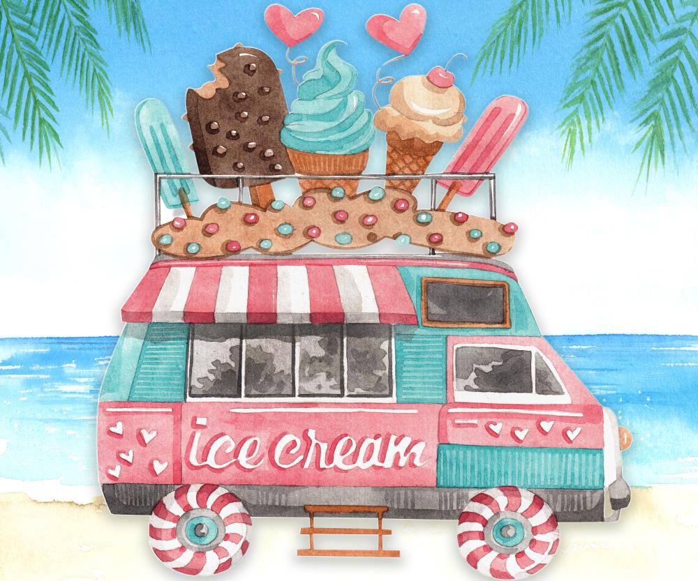 Kate Summer Seaside Ice Cream Cart Children Backdrop for Photography - Kate Backdrop AU
