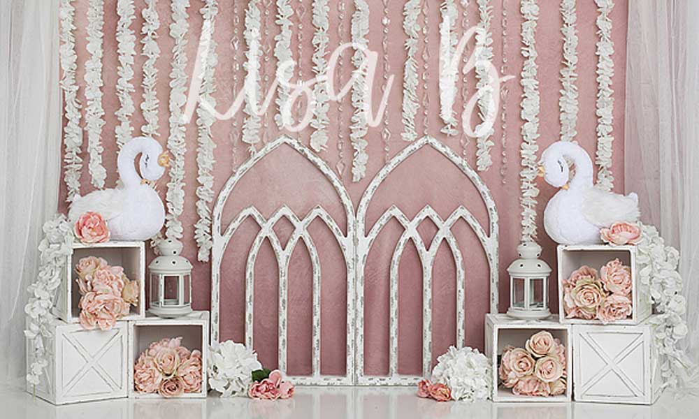 Kate Pink Swan Cake Smash Girly Backdrop for Photography Designed by Lisa B - Kate Backdrop AU