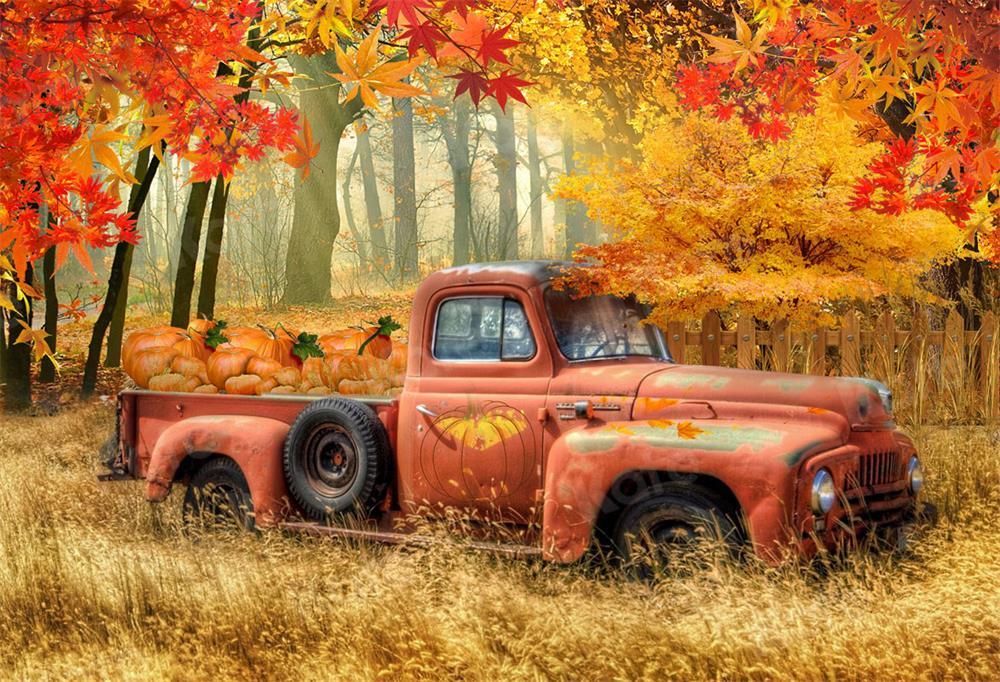 Kate Fall Pumpkin Truck Harvest Thanksgiving Backdrop for Photography - Kate Backdrop AU