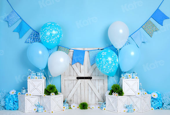 Kate Cake Smash Blue Balloon Birthday Backdrop for Photography - Kate Backdrop AU