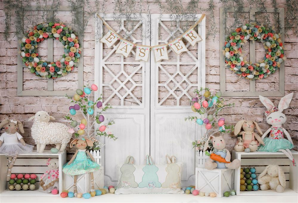 Kate Barn Door Colorful Egg Easter Backdrop for Photography - Kate Backdrop AU