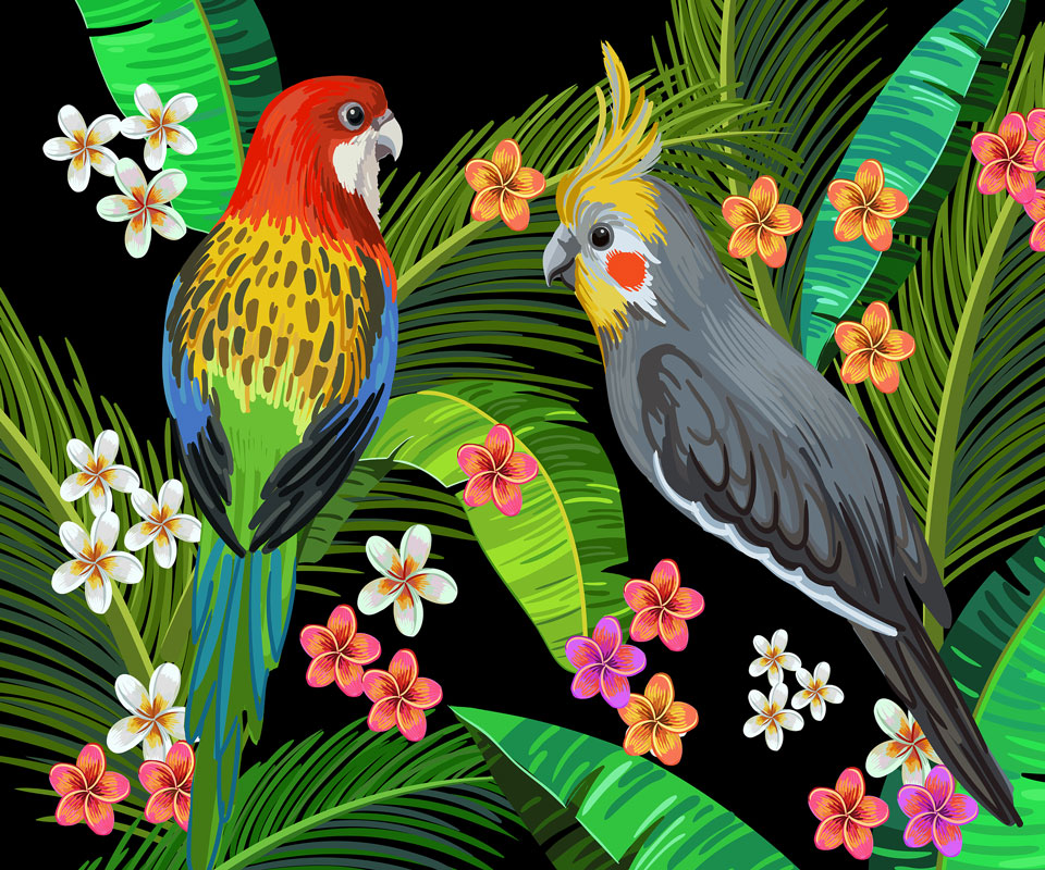 Kate Australian Parrots Wildlife Palm Leaves Backdrop for Photography - Kate Backdrop AU