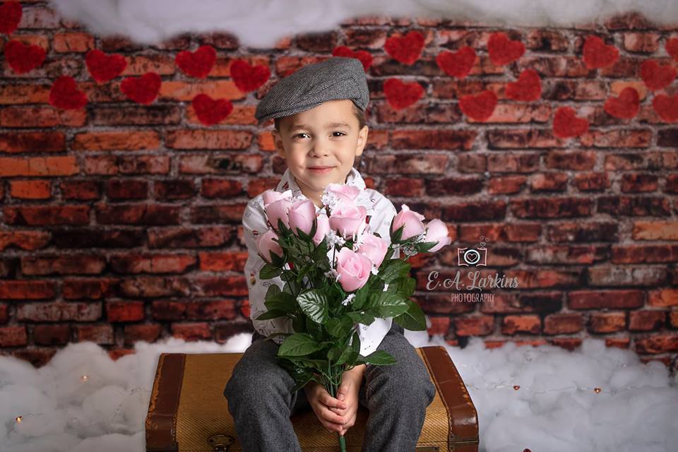 Kate Dark Brick with Red Hearts Valentine's Day Backdrop for Photography designed by Jerry_Sina - Kate Backdrop AU