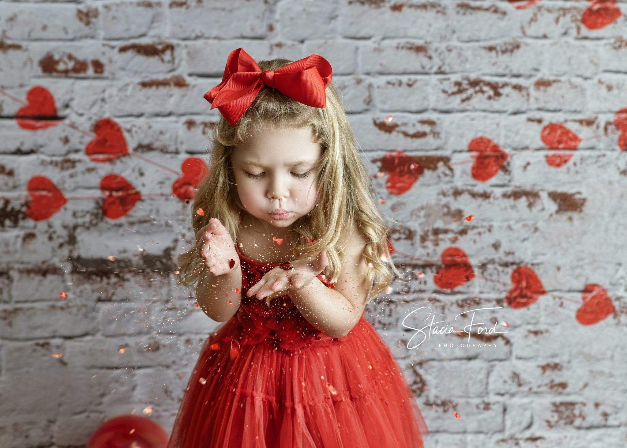 Kate white brick wall with red hearts Valentine's Day Backdrop for Photography designed by Jerry_Sina - Kate Backdrop AU