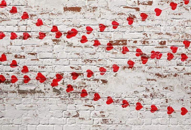 Kate white brick wall with red hearts Valentine's Day Backdrop for Photography designed by Jerry_Sina - Kate Backdrop AU