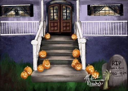 Kate Halloween Front Porch Trick or Treat Backdrop for Photography Designed by Modest Brushes - Kate Backdrop AU