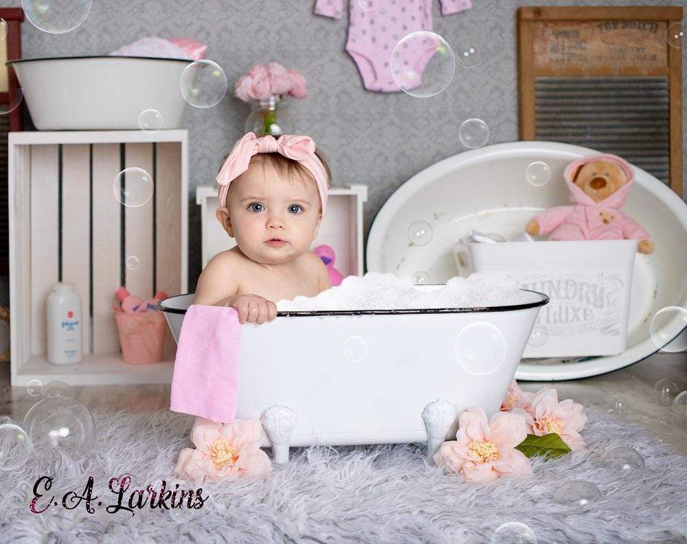 Kate Bath Time Baby Backdrop Summer Rubber Ducks and Bubbles Photos Designed by Erin Larkins - Kate Backdrop AU