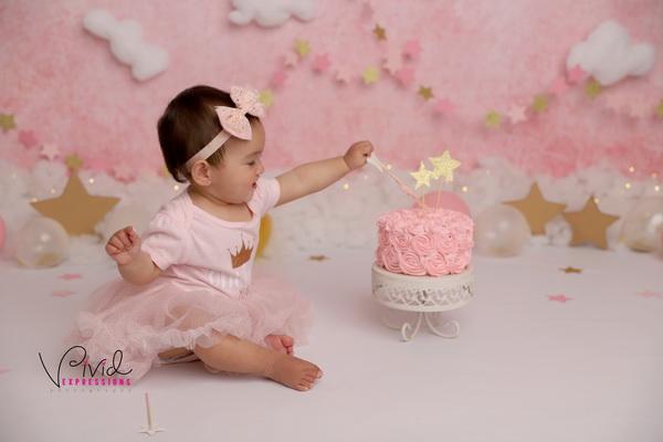 Kate Cake Smash Backdrop Pink & Gold Stars Designed by Melissa King - Kate Backdrop AU