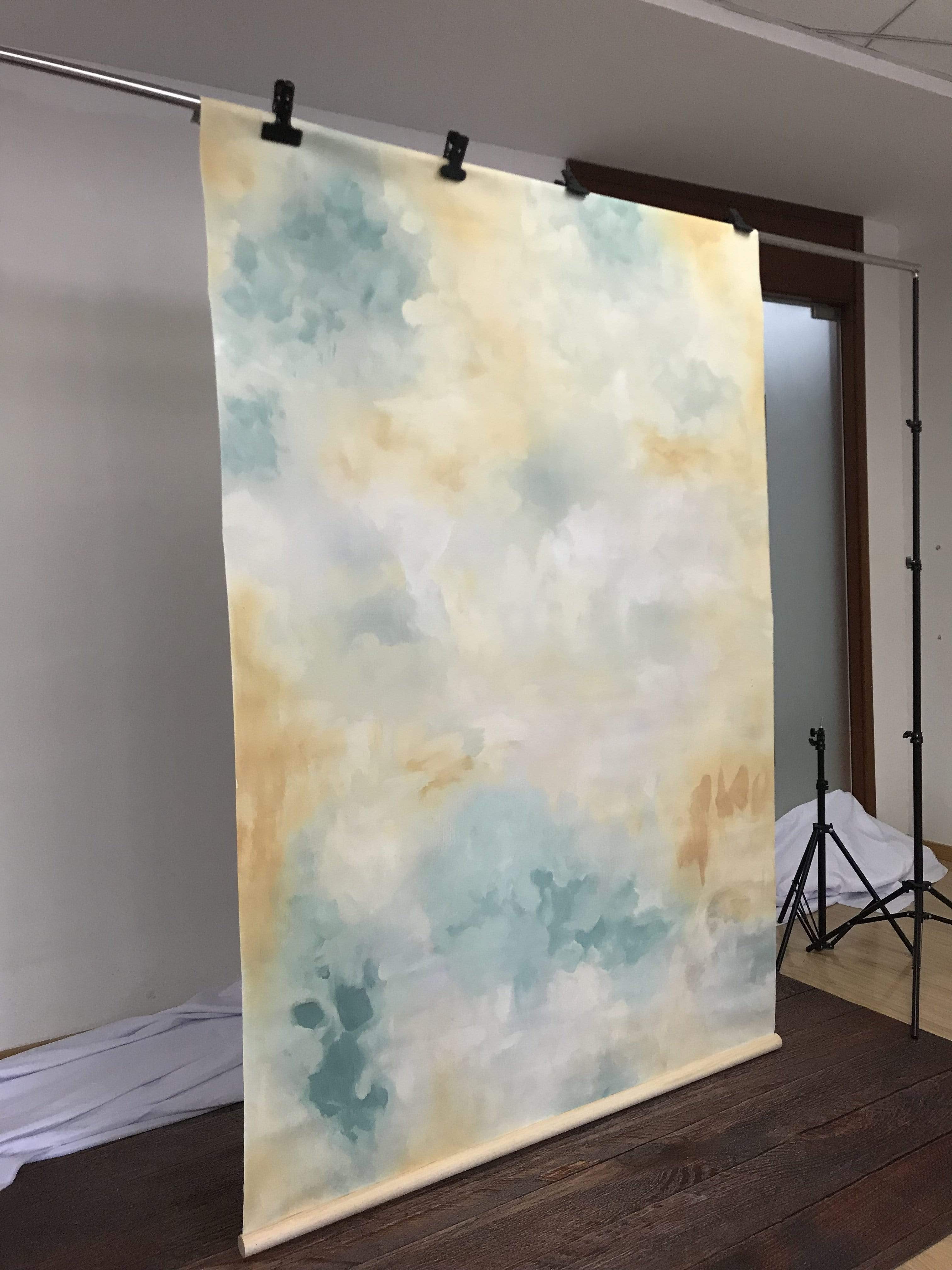 Kate Abstract Texture Yellow Green and White Mixing Hand Painted Backdrops - katebackdrop AU