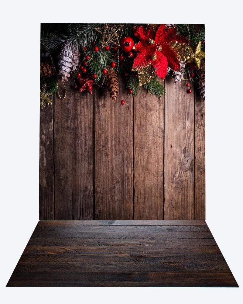 Katebackdrop:Kate Christmas dark wood backdrop + wood floor mat