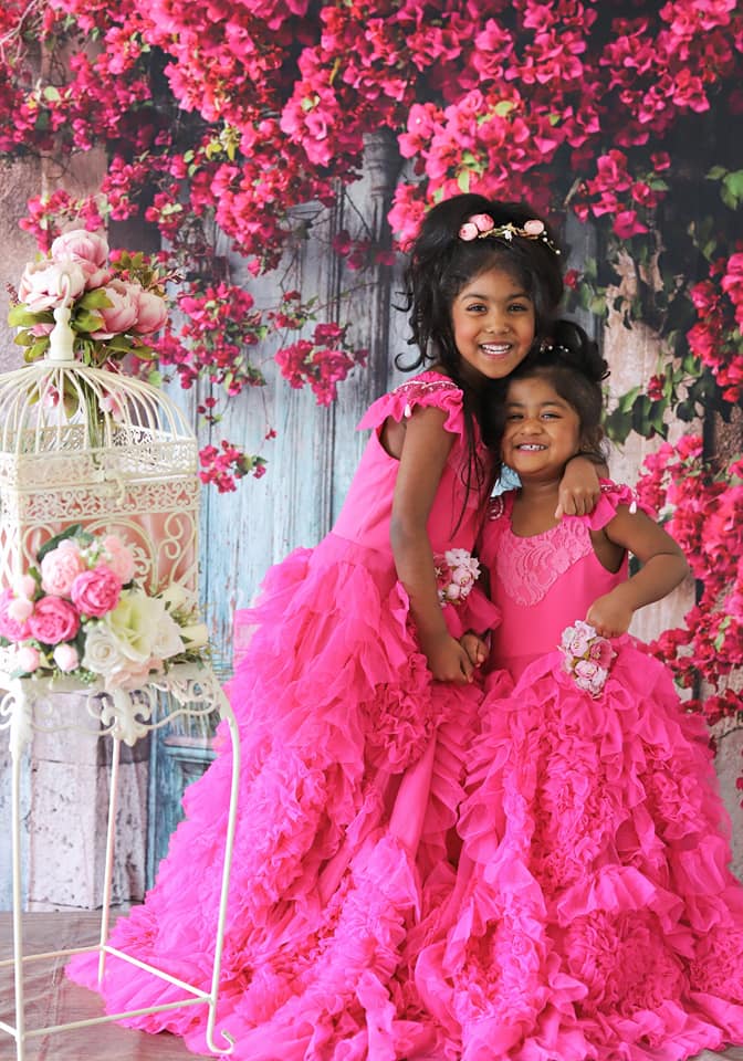 Kate Blue Door Red Floral Scenery Concrete Backdrops - Kate Backdrop AU