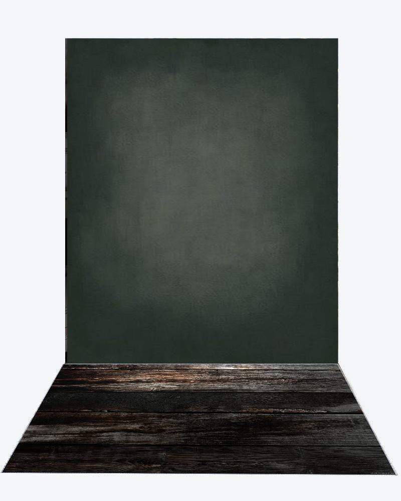 Katebackdrop:Kate Cold Black, Litter Green And Light Middle Gray Textured Backdrop+Black Wood rubber floor mat