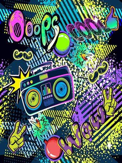 Kate Back to 80's Party Colorful with Radio Graffiti Backdrop - Kate Backdrop AU