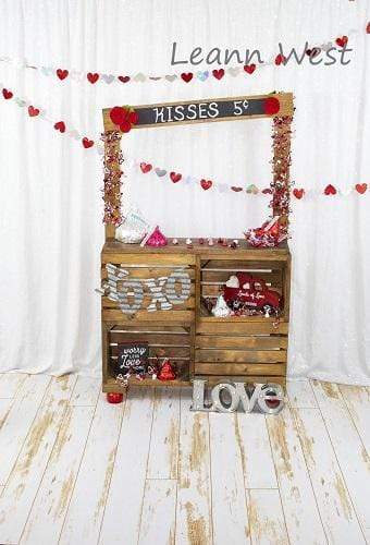 Kate White Curtain Kisses booth Valentine's Day Backdrop Designed by Leann West - Kate Backdrop AU