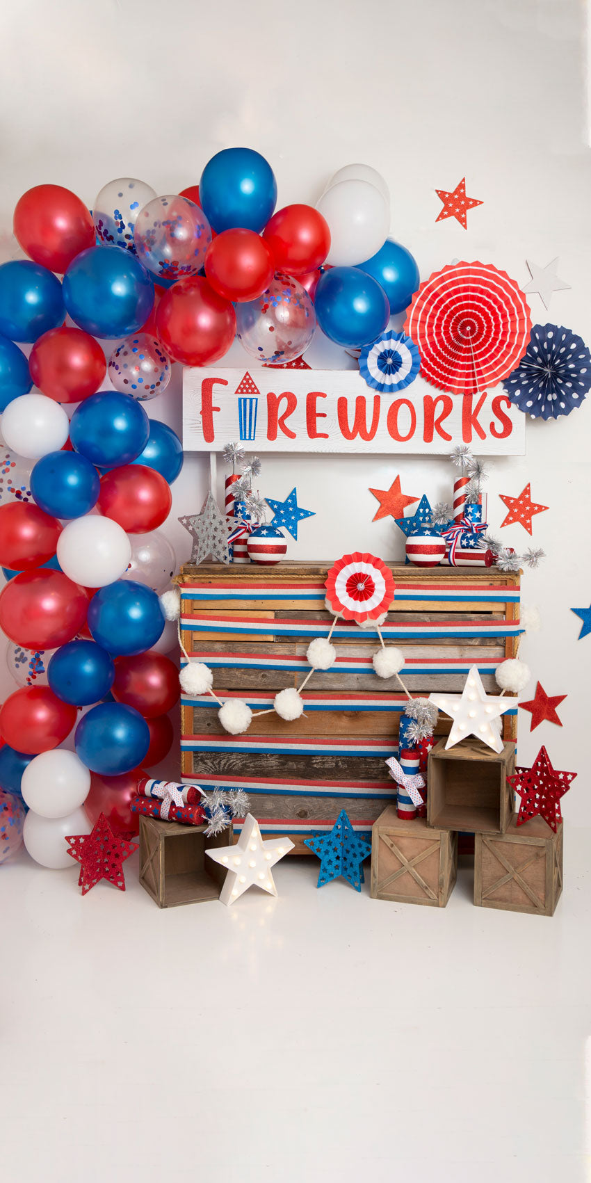 Kate 4th of July Fireworks Balloon Children Backdrop Designed by Lisa B - Kate Backdrop AU