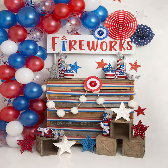 Kate 4th of July Fireworks Balloon Children Backdrop Designed by Lisa B - Kate Backdrop AU