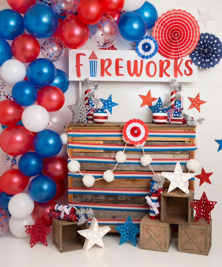 Kate 4th of July Fireworks Balloon Children Backdrop Designed by Lisa B - Kate Backdrop AU