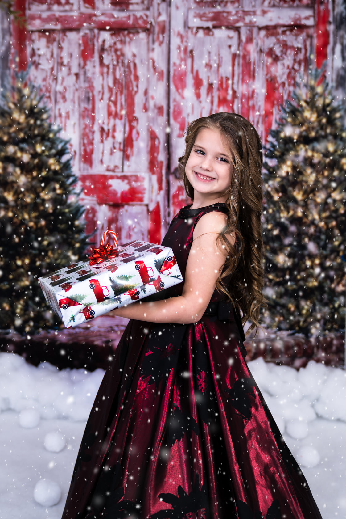 Kate Red Doors Christmas Children Backdrop for Photography Designed by Pamela Hughes photography - Kate Backdrop AU