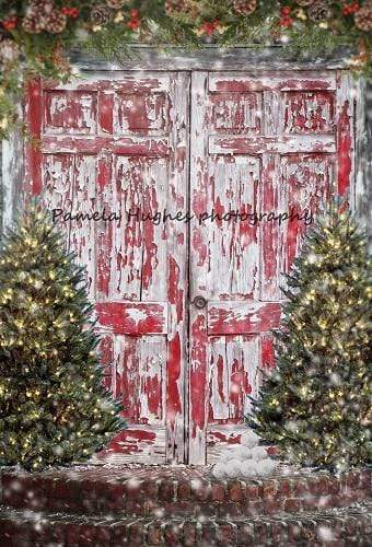 Kate Red Doors Christmas Children Backdrop for Photography Designed by Pamela Hughes photography - Kate Backdrop AU