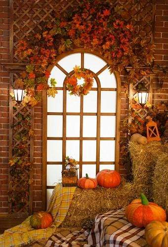 Kate Autumn Window Thanksgiving Pumpkins Backdrop for Photography - Kate Backdrop AU