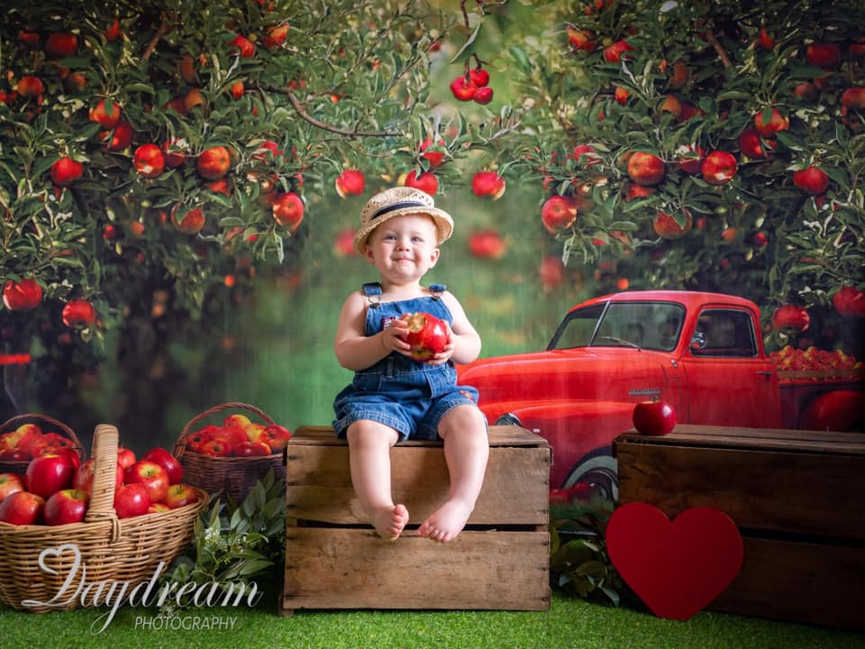 Kate Summer Apple Orchard Red Truck Backdrop Designed by Rosabell Photography