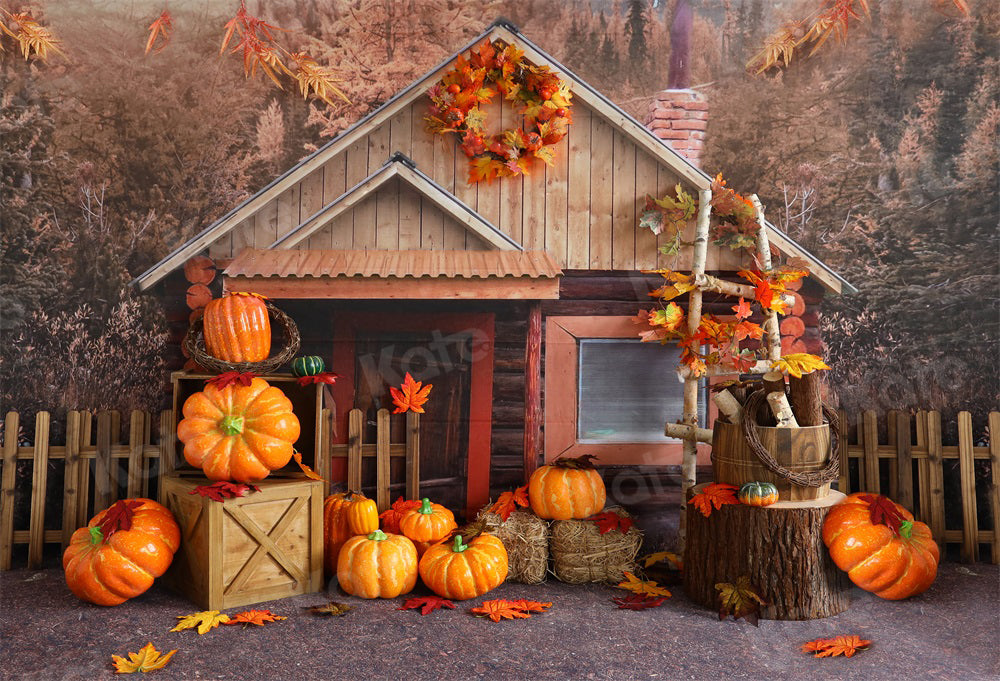 Kate Autumn Backdrop Fall Pumpkin Chalet for Photography - Kate Backdrop AU