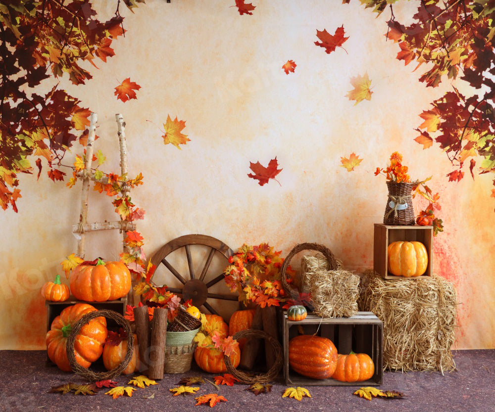 Kate Autumn Backdrop Pumpkins Maple Leaves Farm Ladder for Photography - Kate Backdrop AU