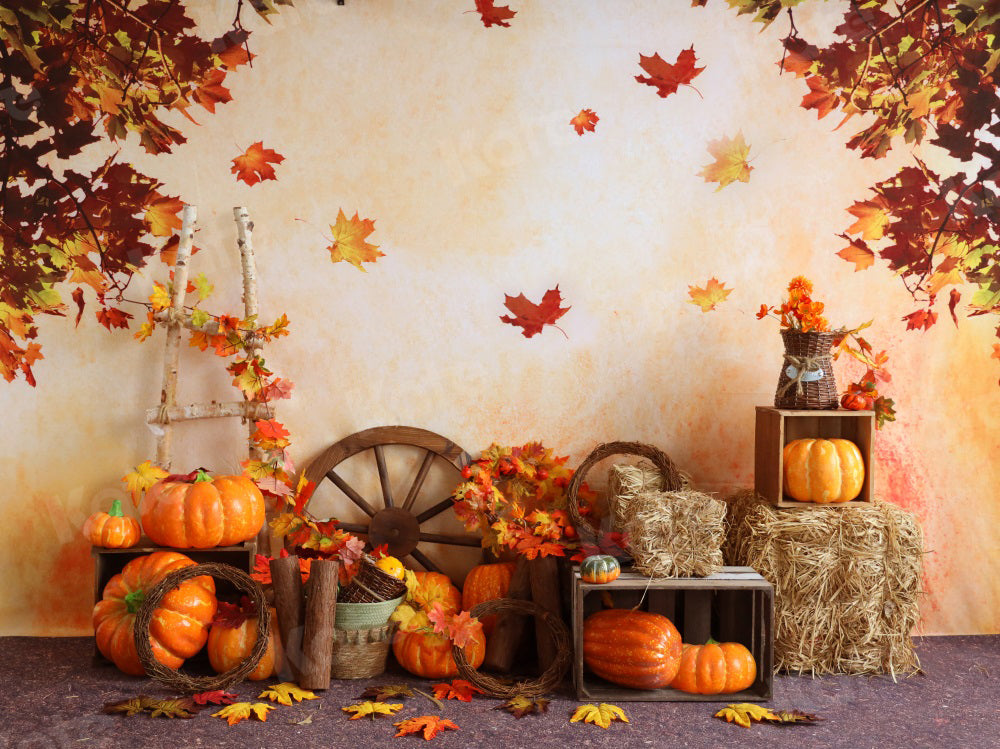 Kate Autumn Backdrop Pumpkins Maple Leaves Farm Ladder for Photography - Kate Backdrop AU