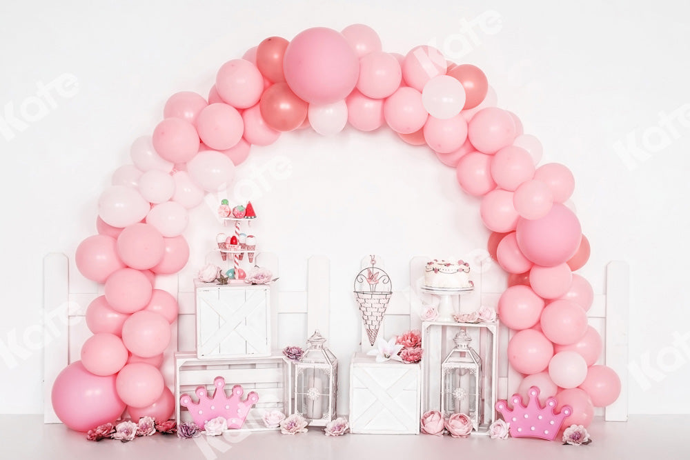 Kate Birthday Balloons Backdrop Pink Cake Smash Designed by Emetselch - Kate Backdrop AU