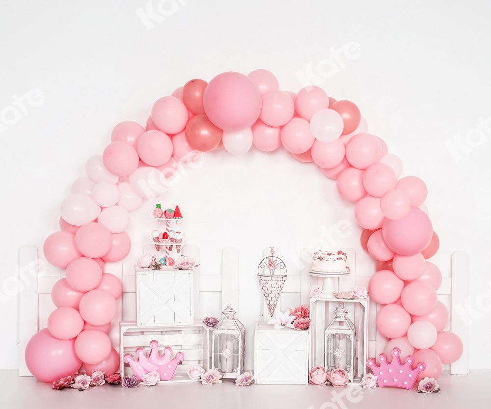 Kate Birthday Balloons Backdrop Pink Cake Smash Designed by Emetselch - Kate Backdrop AU