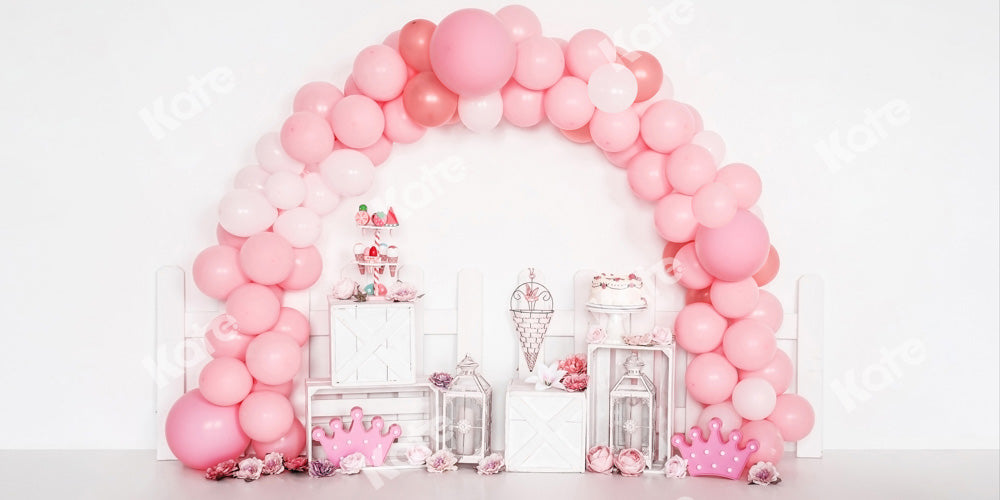 Kate Birthday Balloons Backdrop Pink Cake Smash Designed by Emetselch - Kate Backdrop AU