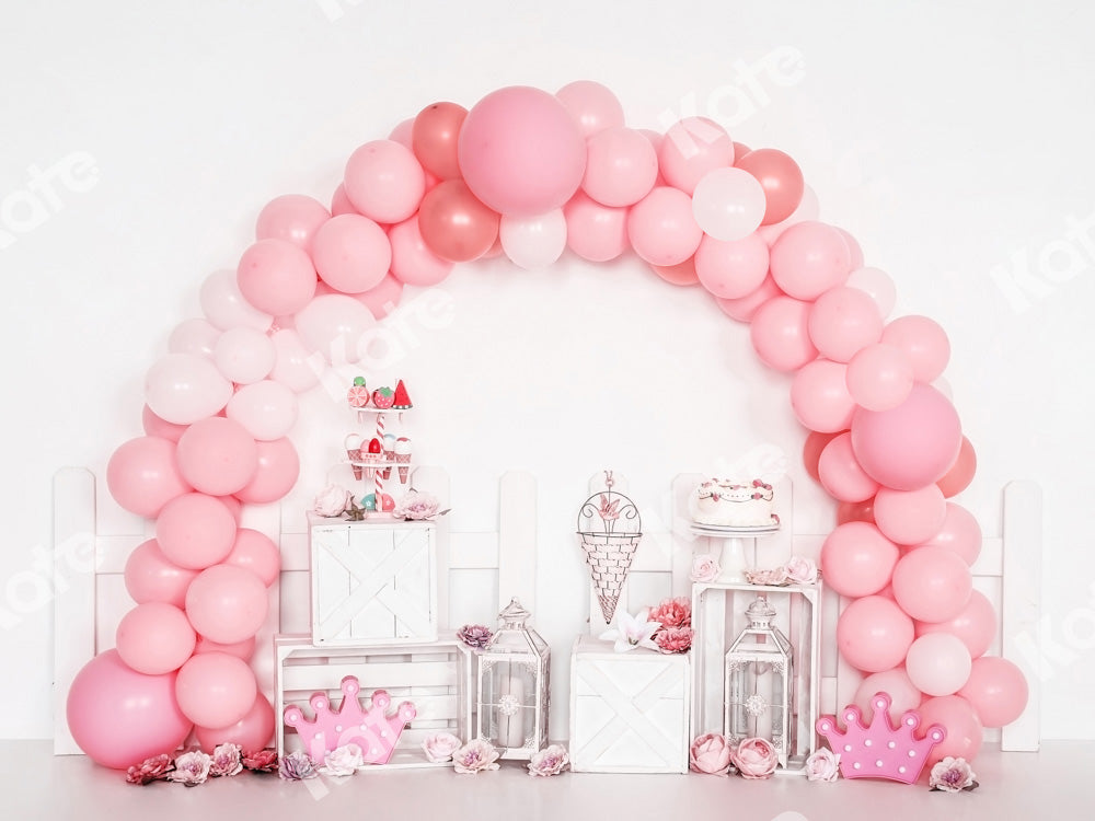 Kate Birthday Balloons Backdrop Pink Cake Smash Designed by Emetselch - Kate Backdrop AU
