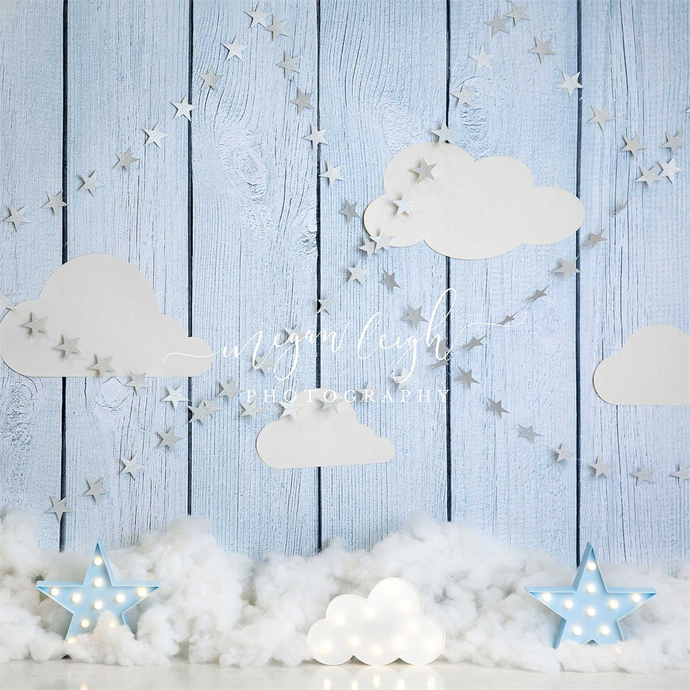 Kate Blue Skies Backdrop Wood Grain Clouds for Photography Designed by Megan Leigh Photography - Kate Backdrop AU