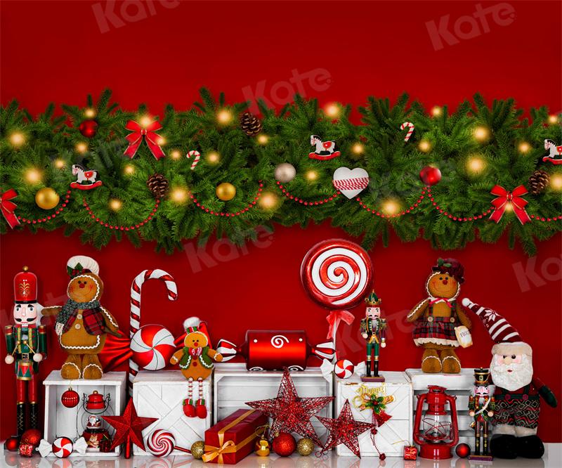 Kate Christmas Candy Backdrop Gingerbread Red for Photography - Kate Backdrop AU