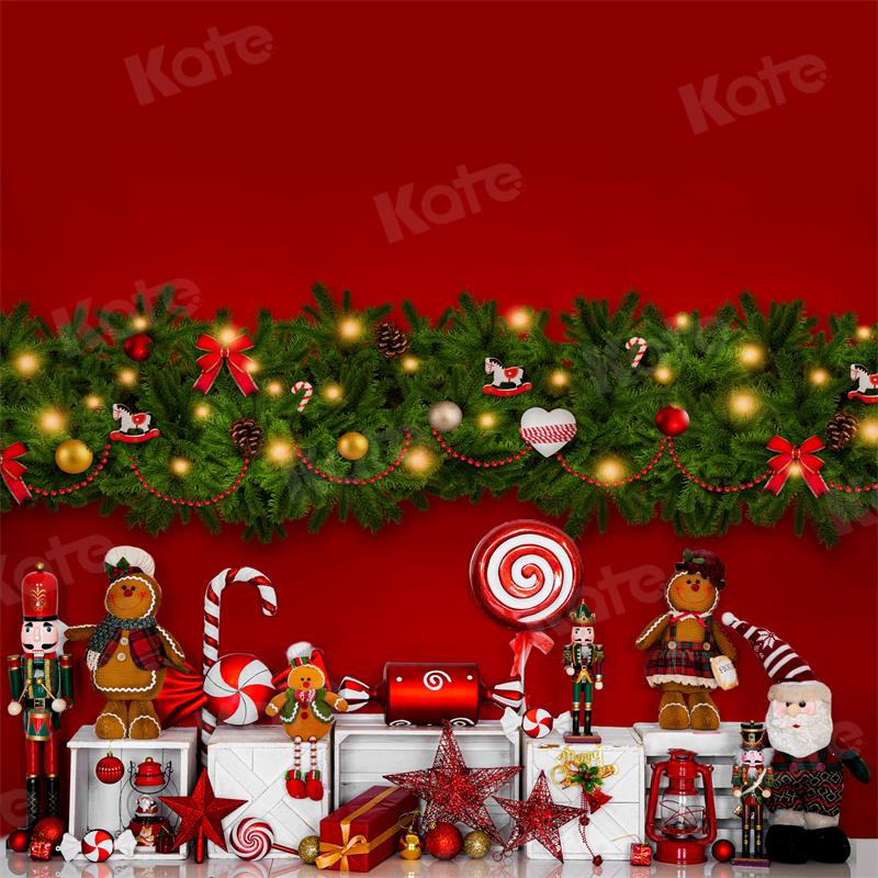 Kate Christmas Candy Backdrop Gingerbread Red for Photography - Kate Backdrop AU