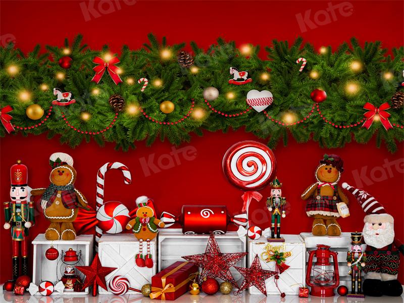Kate Christmas Candy Backdrop Gingerbread Red for Photography - Kate Backdrop AU