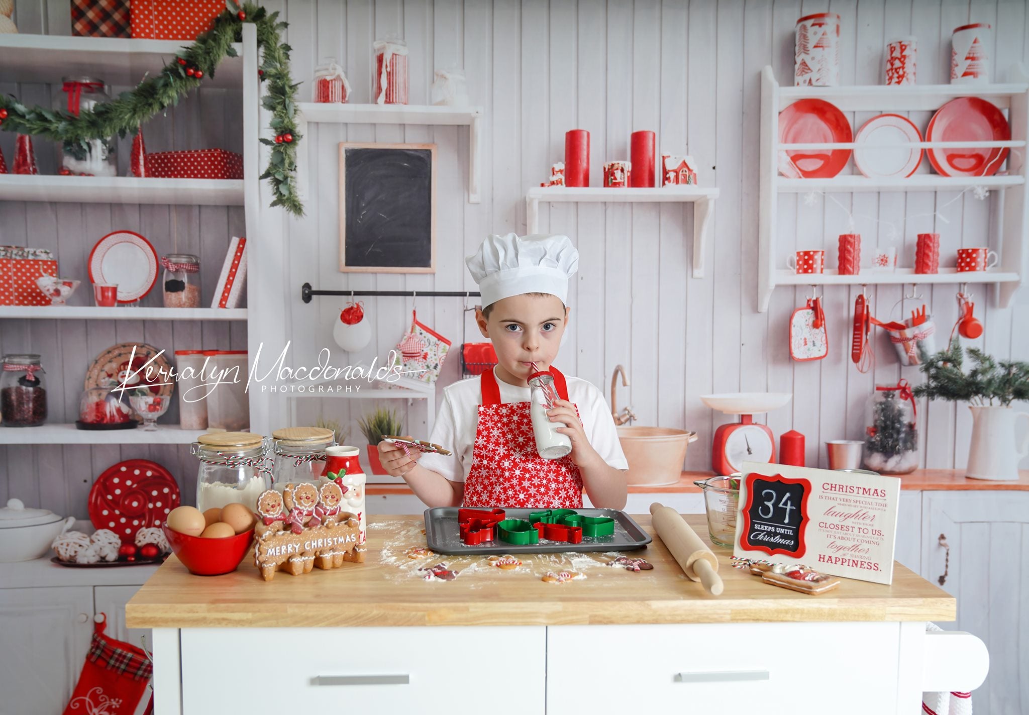 Kate Christmas Kitchen Backdrop White Wall for Photography - Kate Backdrop AU