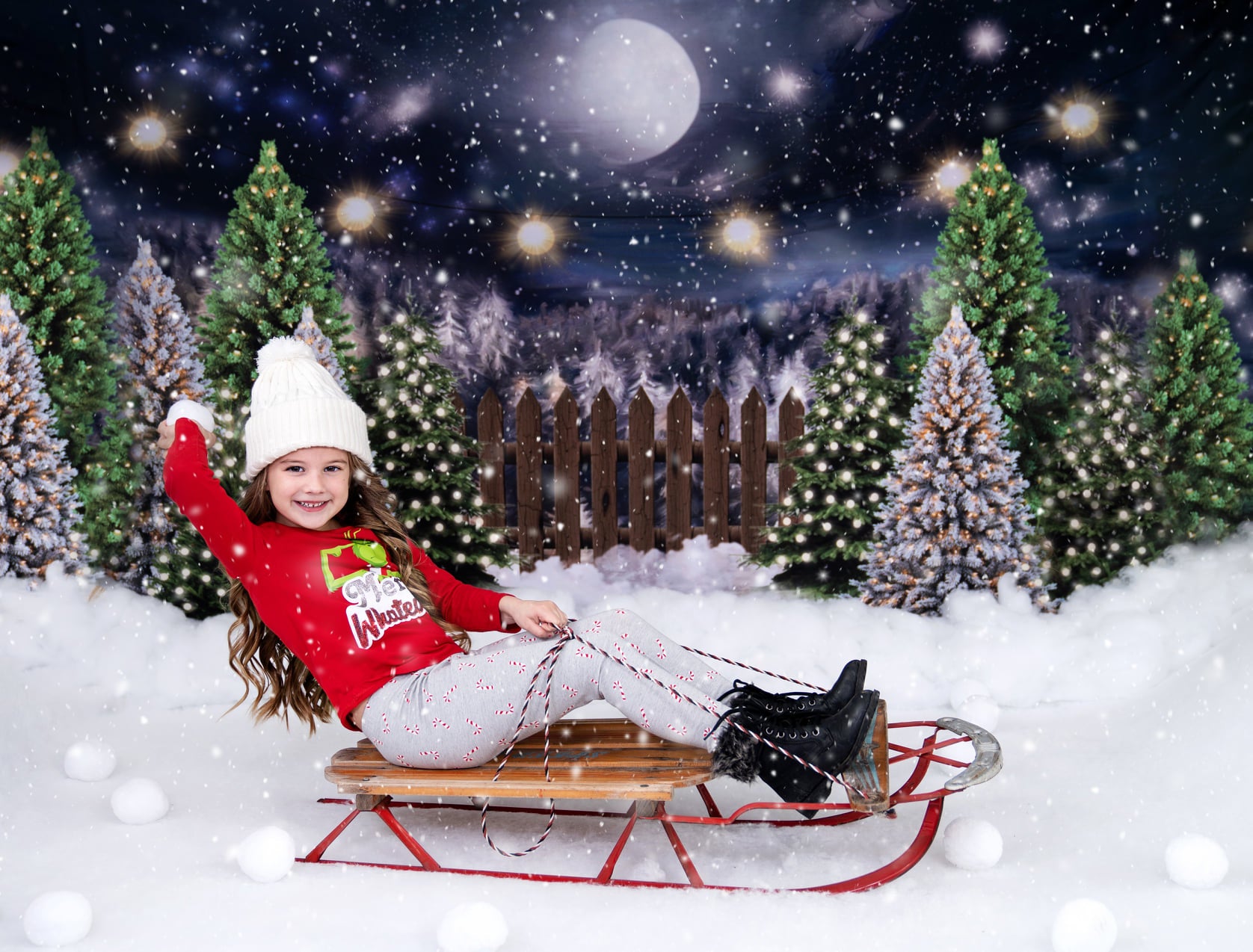 Kate Christmas Night Pine Trees Farm Backdrop Designed By Jerry_Sina - Kate Backdrop AU