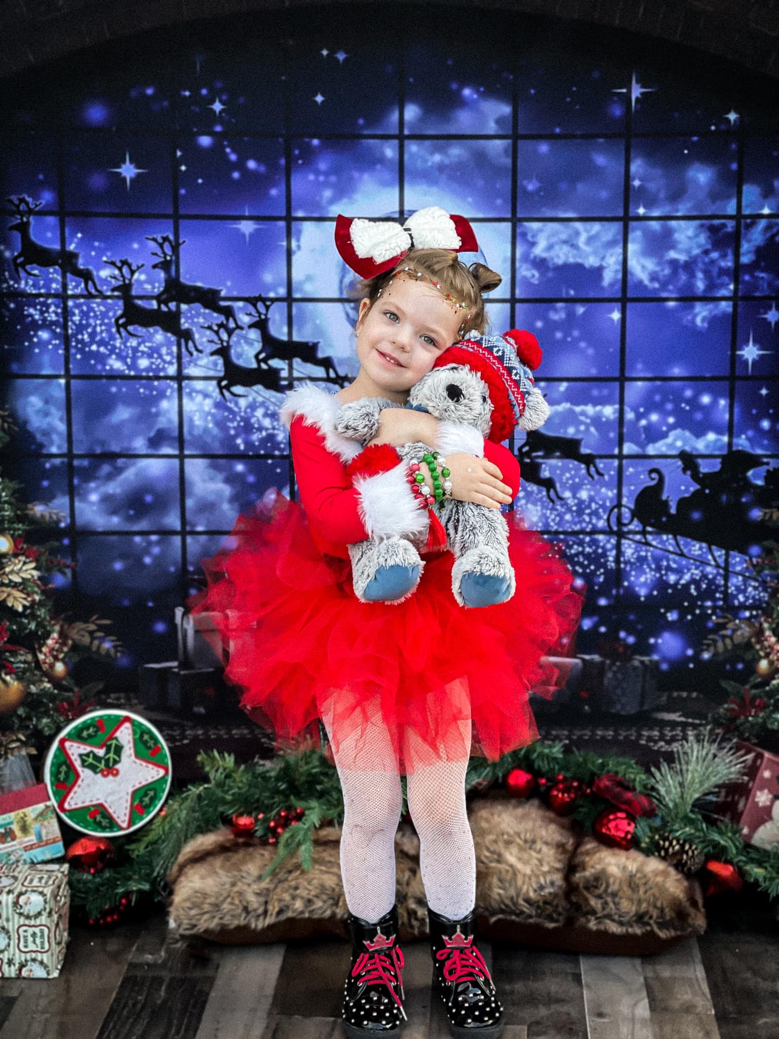 Kate Christmas Windows Sleigh Backdrop Elk for Photography - Kate Backdrop AU
