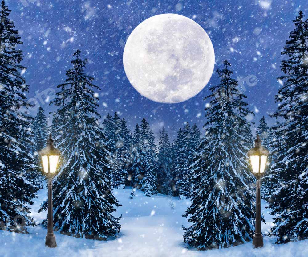 Kate Winter Christmas Tree Backdrop Forest Moon Snow Designed by Chain Photography - Kate Backdrop AU