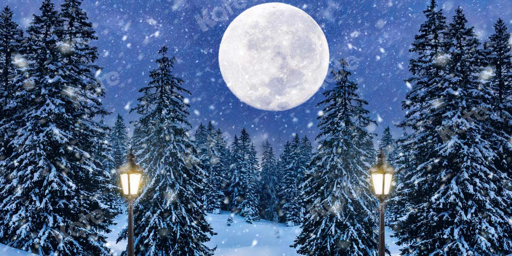 Kate Winter Christmas Tree Backdrop Forest Moon Snow Designed by Chain Photography - Kate Backdrop AU