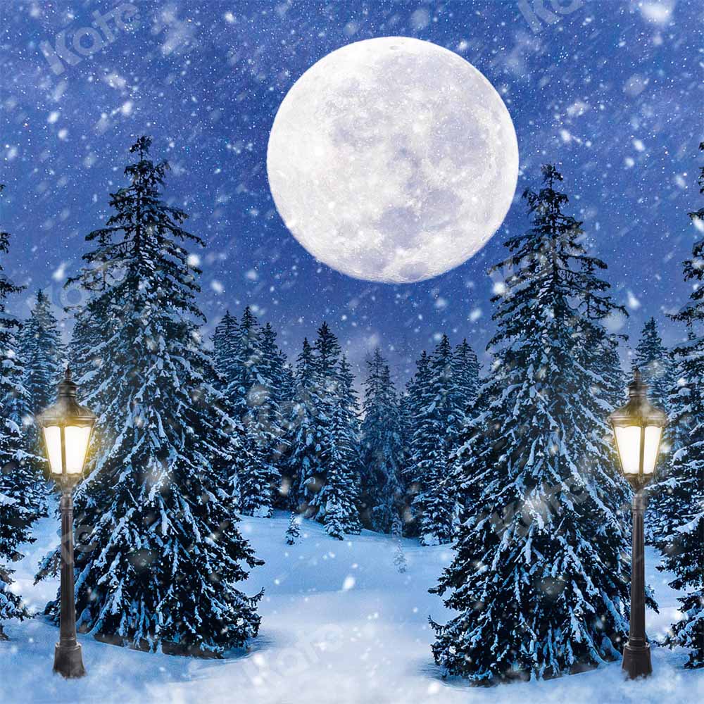 Kate Winter Christmas Tree Backdrop Forest Moon Snow Designed by Chain Photography - Kate Backdrop AU