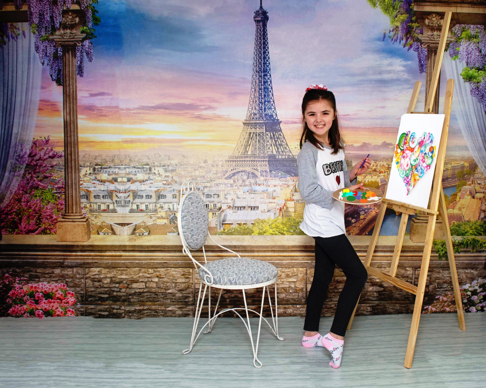 Kate Colored Flower Flowers Backdrop Eiffel Tower Paris City - Kate Backdrop AU