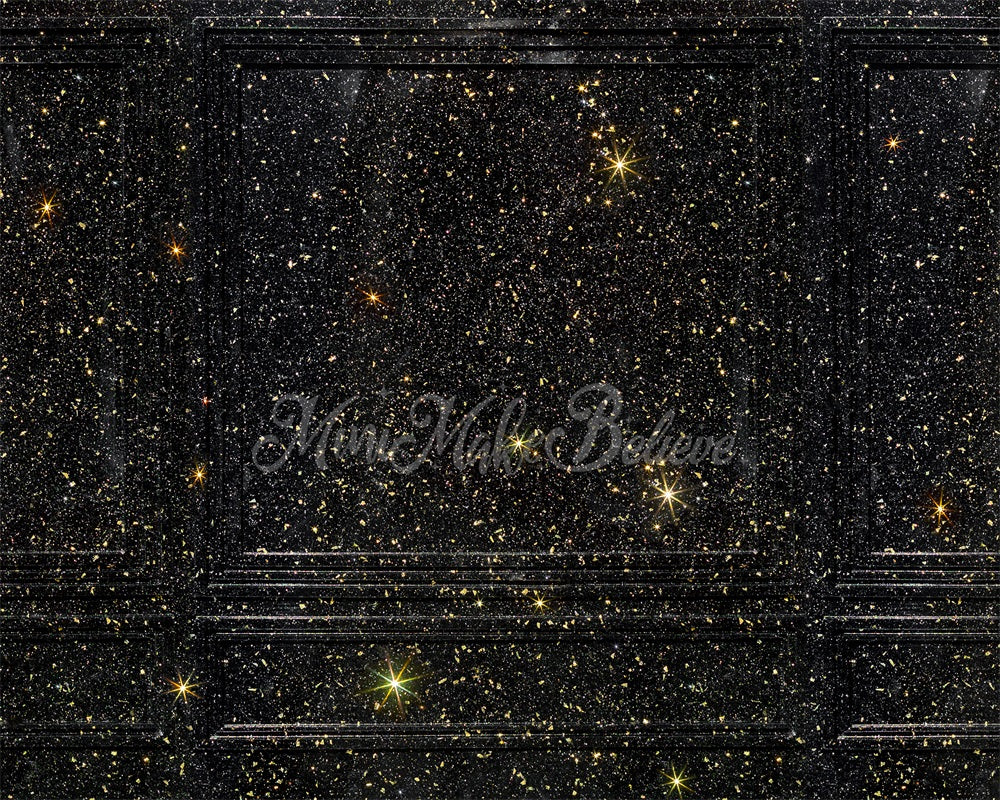 Kate Glitter Stars Backdrop Black Gold Wall New Years Wedding Designed by Mini MakeBelieve - Kate Backdrop AU