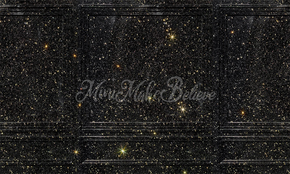 Kate Glitter Stars Backdrop Black Gold Wall New Years Wedding Designed by Mini MakeBelieve - Kate Backdrop AU